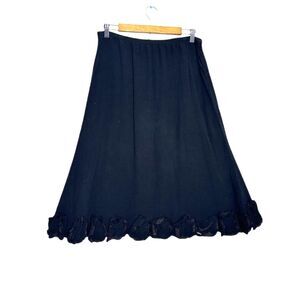 J. Jill Linen Floral Embordered Midi Skirt Womens Small Career Modest Chic Black
